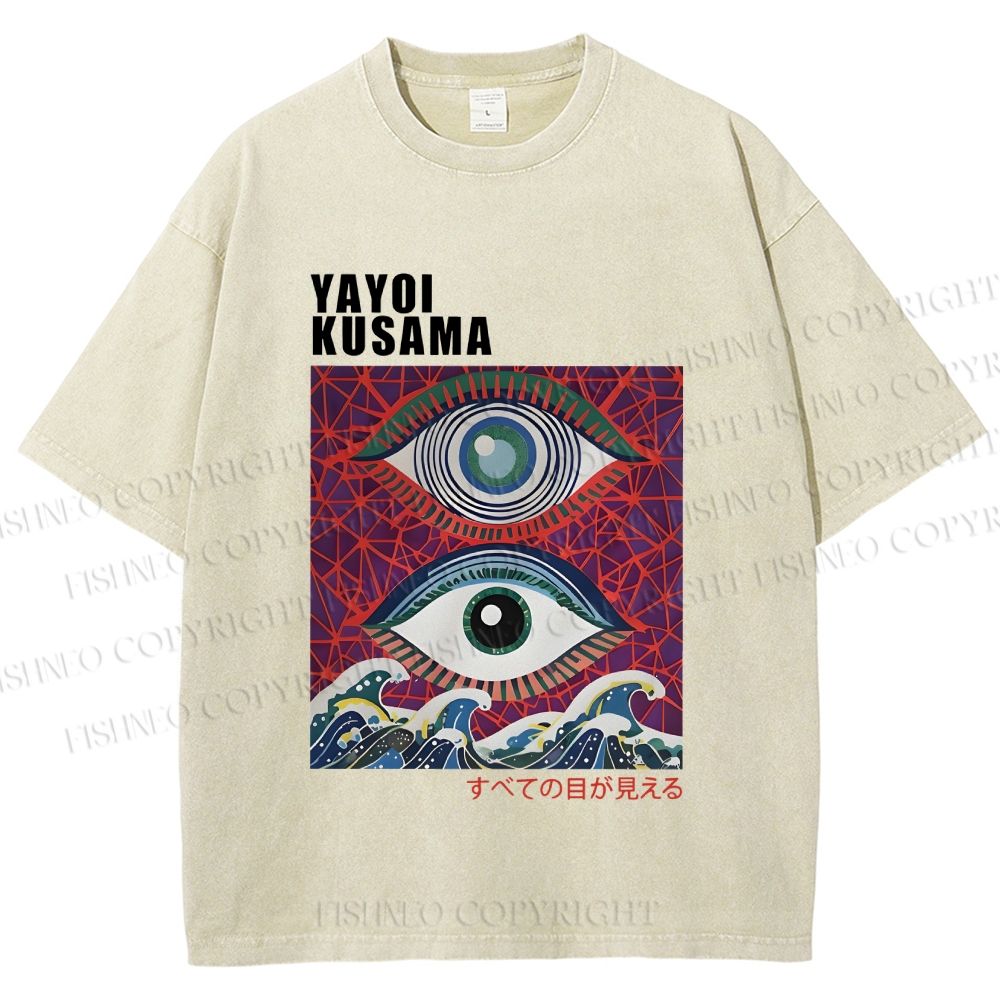 Unisex Yayoi Kusama Wave Eyes Printed Washed Tee