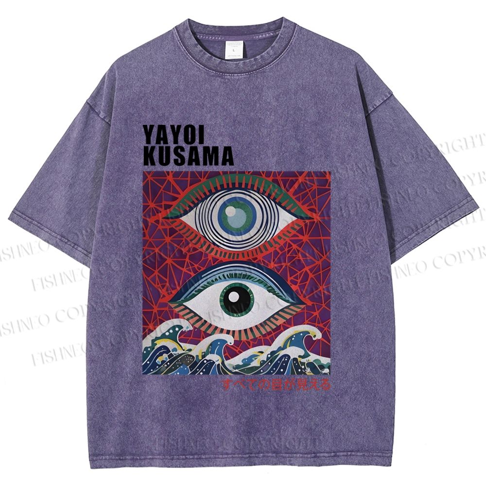 Unisex Yayoi Kusama Wave Eyes Printed Washed Tee