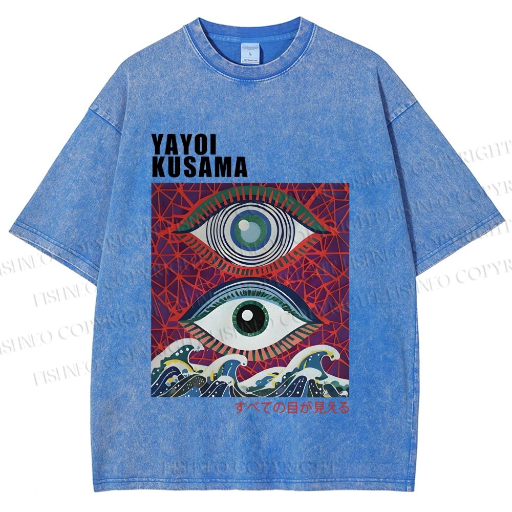 Unisex Yayoi Kusama Wave Eyes Printed Washed Tee