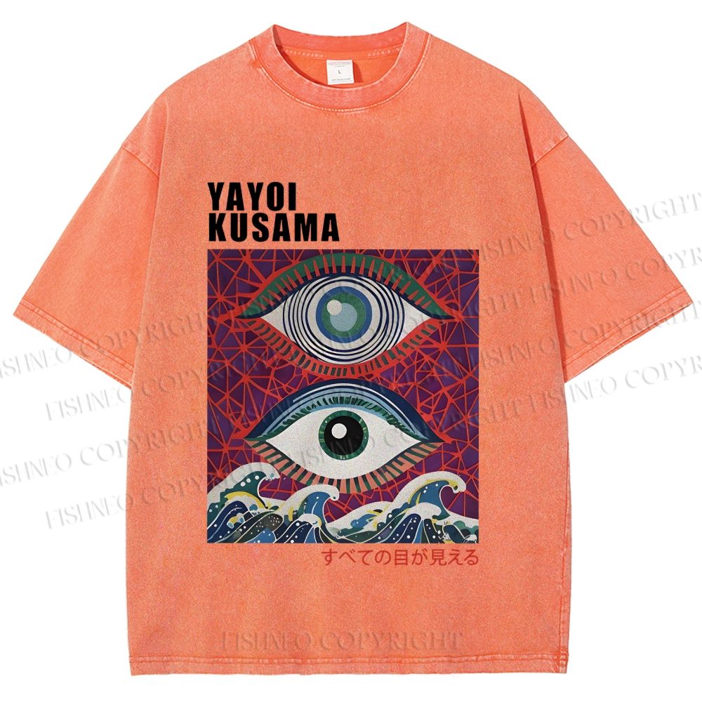 Unisex Yayoi Kusama Wave Eyes Printed Washed Tee
