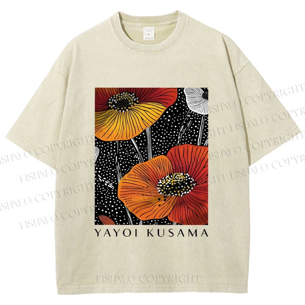 Unisex Yayoi Kusama Giant Flowers Printed Washed Tee