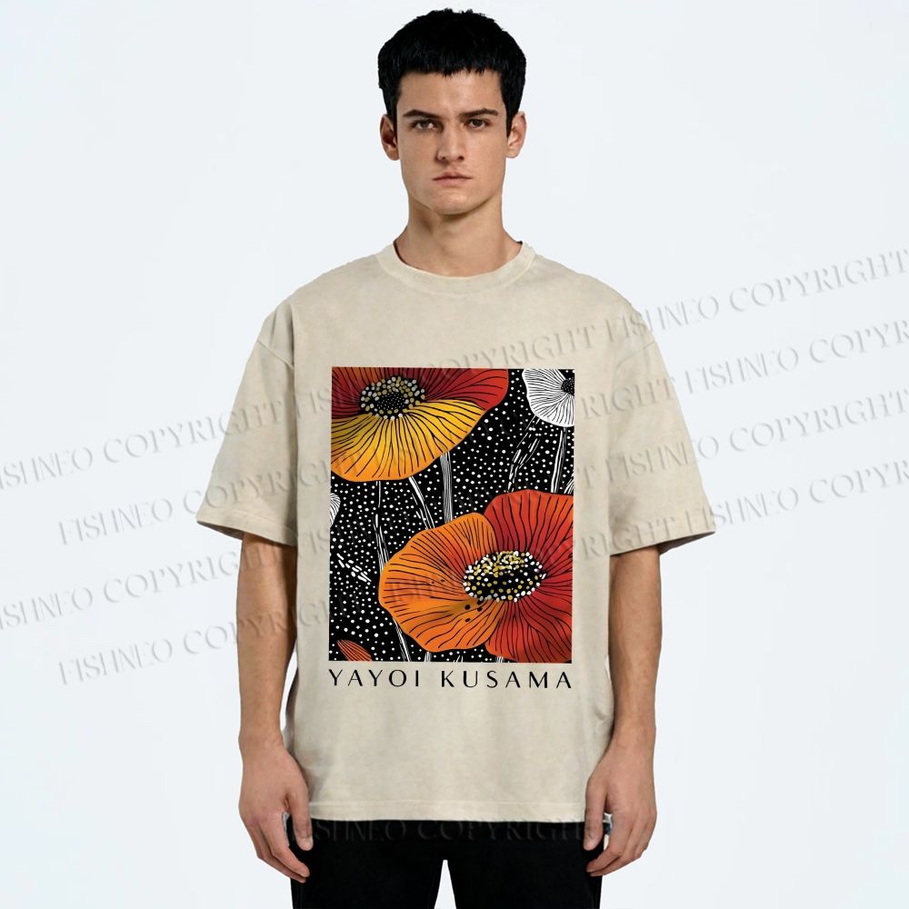 Unisex Yayoi Kusama Giant Flowers Printed Washed Tee