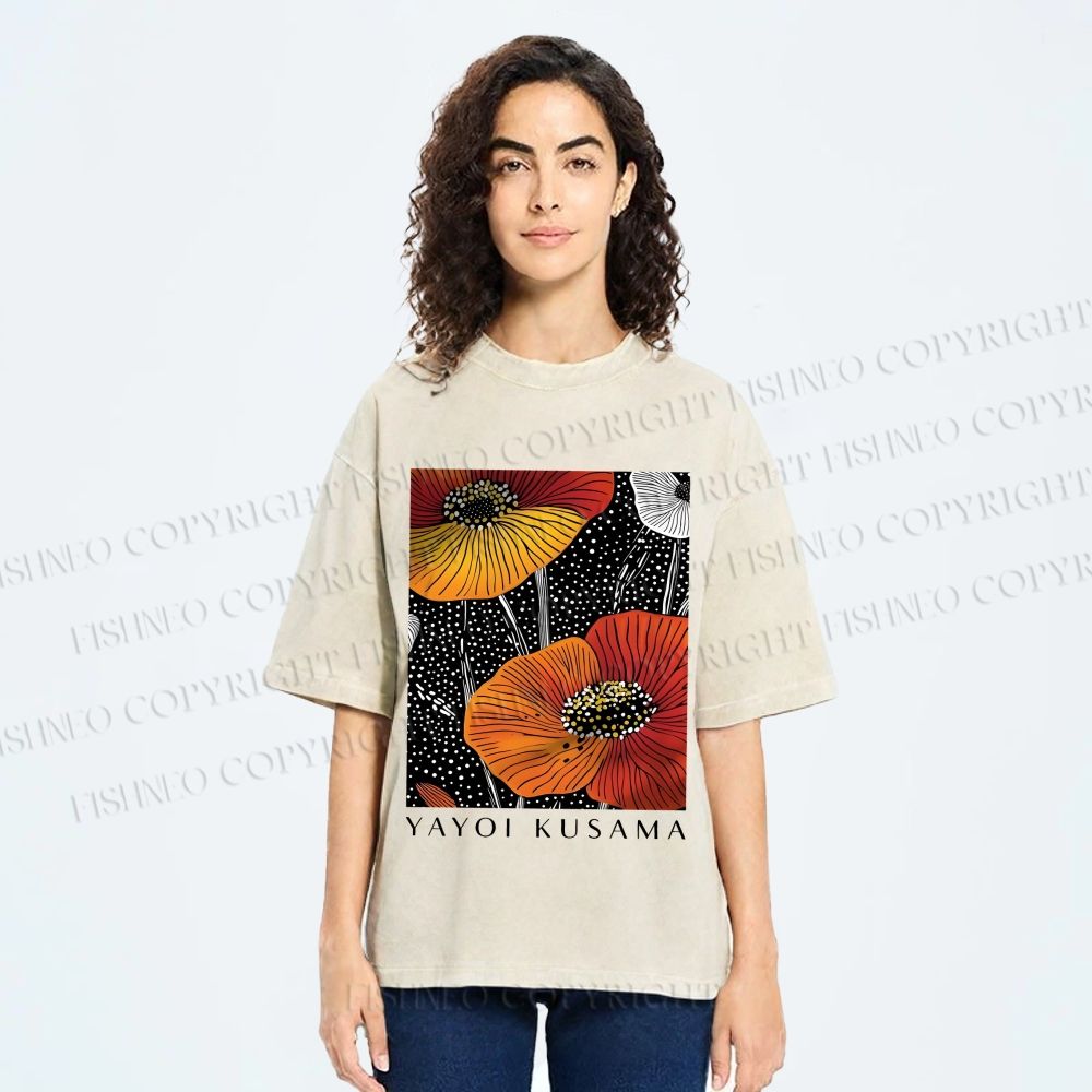 Unisex Yayoi Kusama Giant Flowers Printed Washed Tee