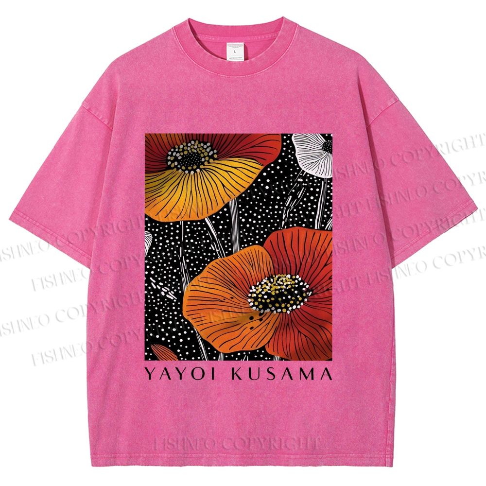 Unisex Yayoi Kusama Giant Flowers Printed Washed Tee
