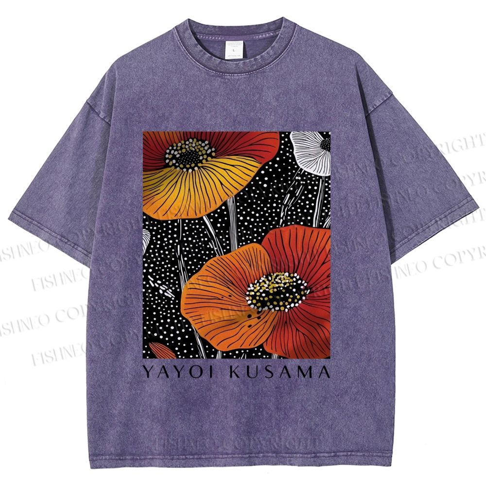 Unisex Yayoi Kusama Giant Flowers Printed Washed Tee