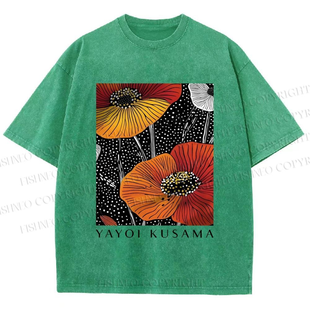 Unisex Yayoi Kusama Giant Flowers Printed Washed Tee