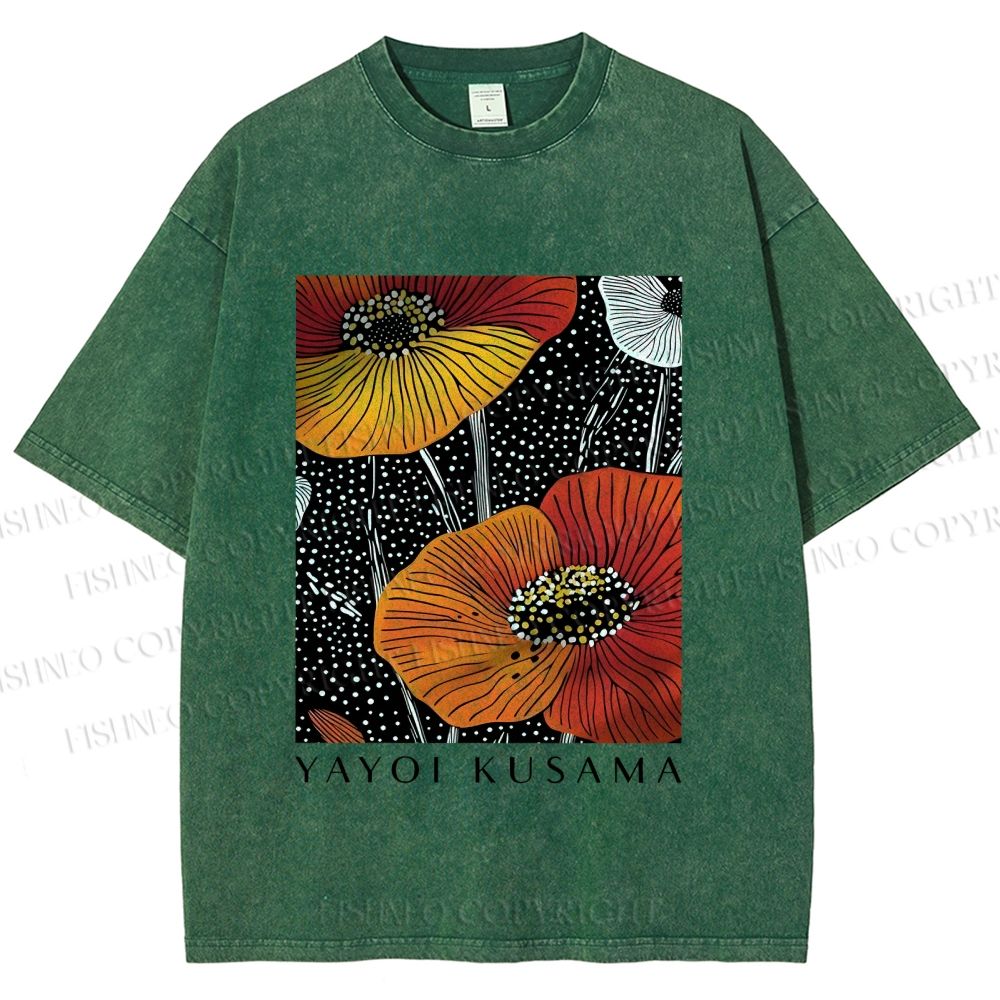 Unisex Yayoi Kusama Giant Flowers Printed Washed Tee