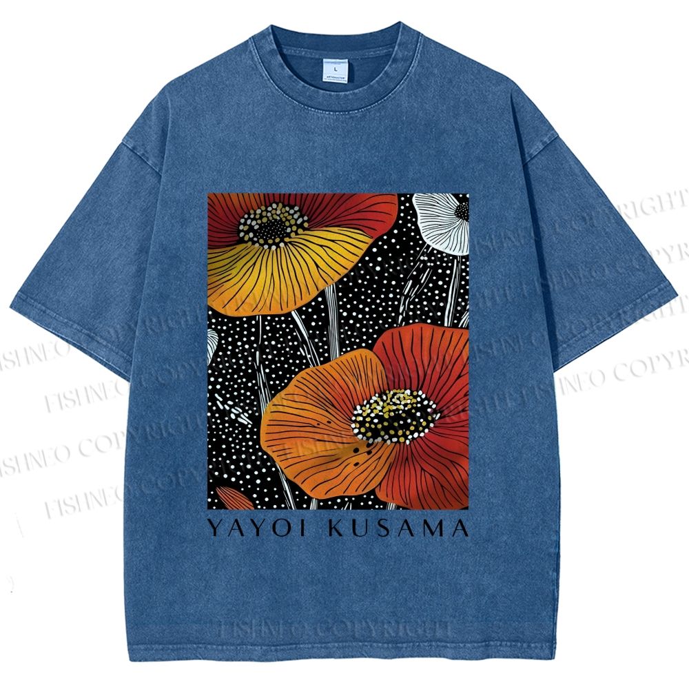 Unisex Yayoi Kusama Giant Flowers Printed Washed Tee
