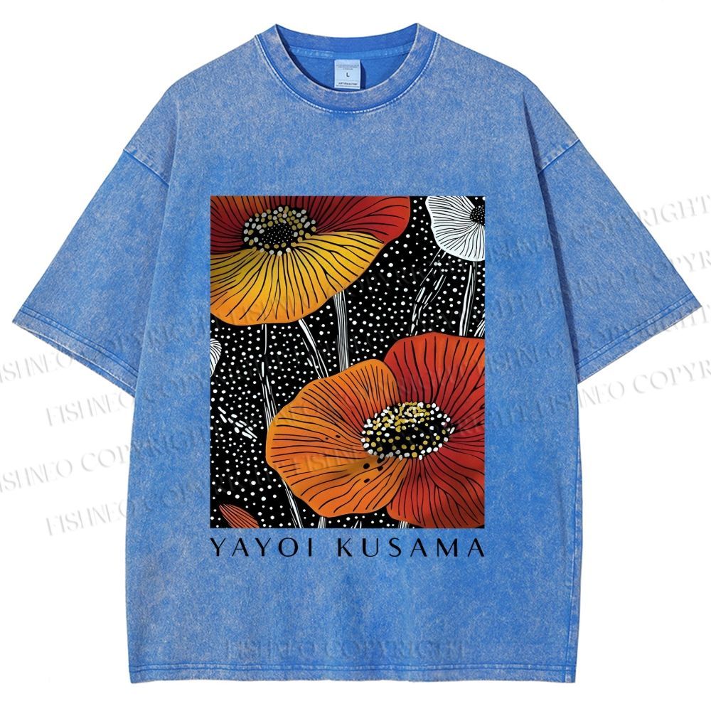 Unisex Yayoi Kusama Giant Flowers Printed Washed Tee