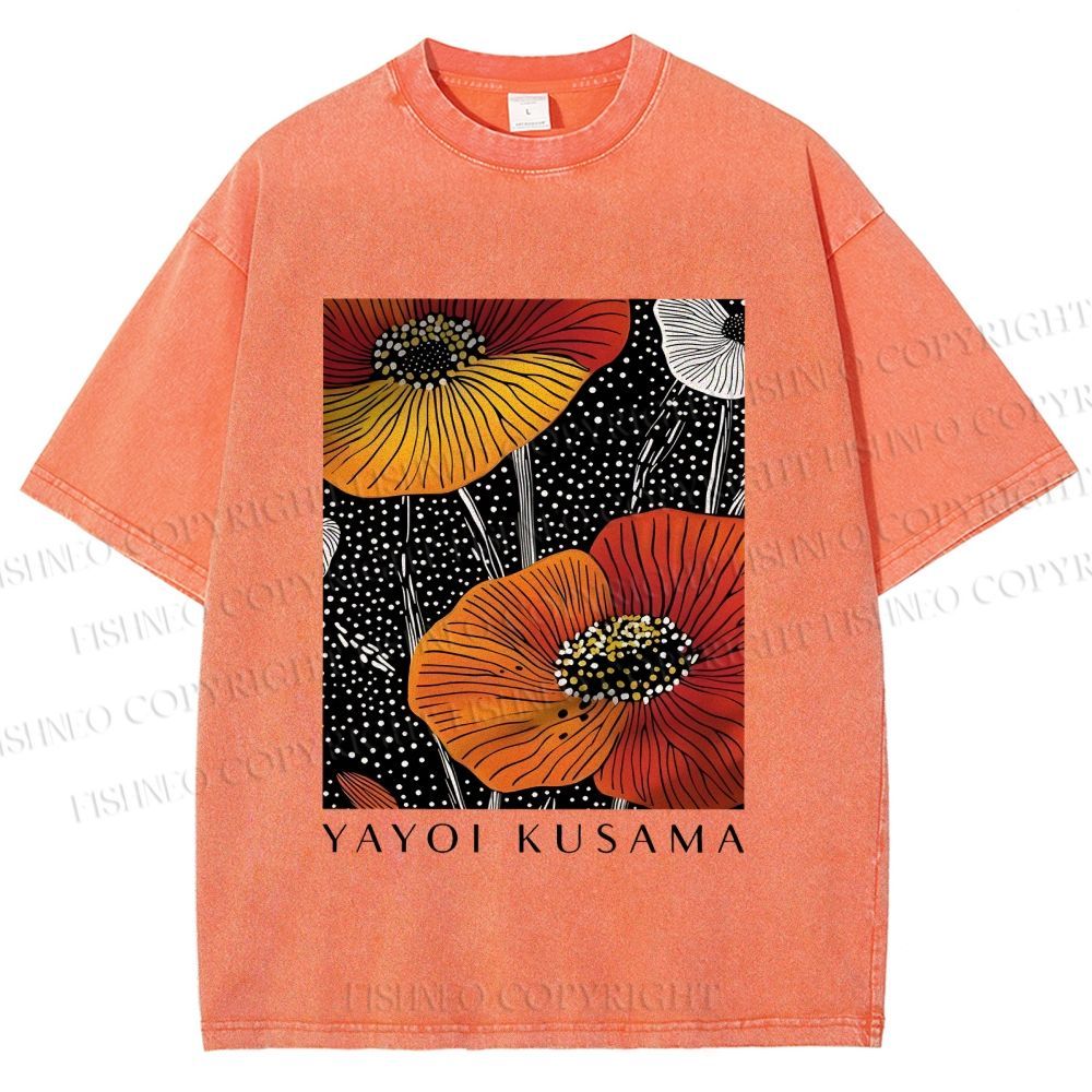 Unisex Yayoi Kusama Giant Flowers Printed Washed Tee