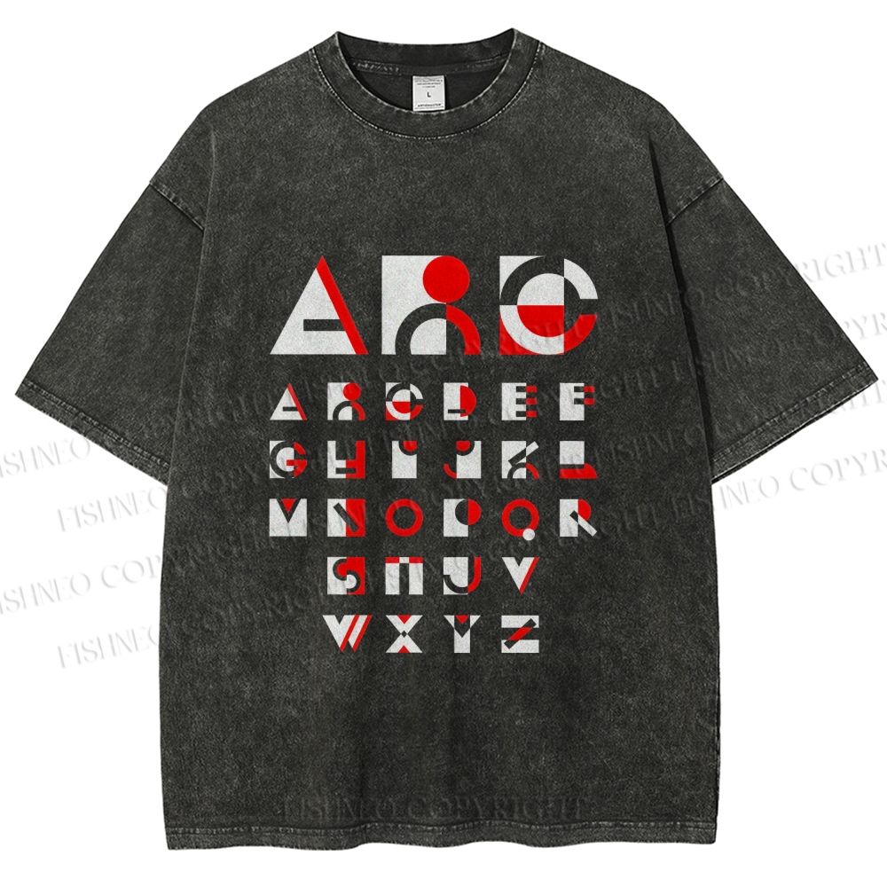 Unisex Bauhaus Abstract Alphabet Font Printed Washed Tee