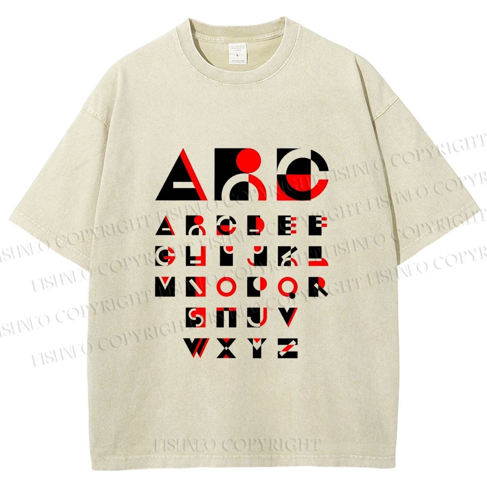 Unisex Bauhaus Abstract Alphabet Font Printed Washed Tee