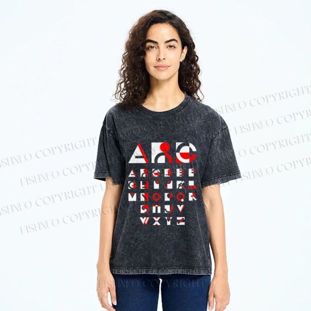 Unisex Bauhaus Abstract Alphabet Font Printed Washed Tee
