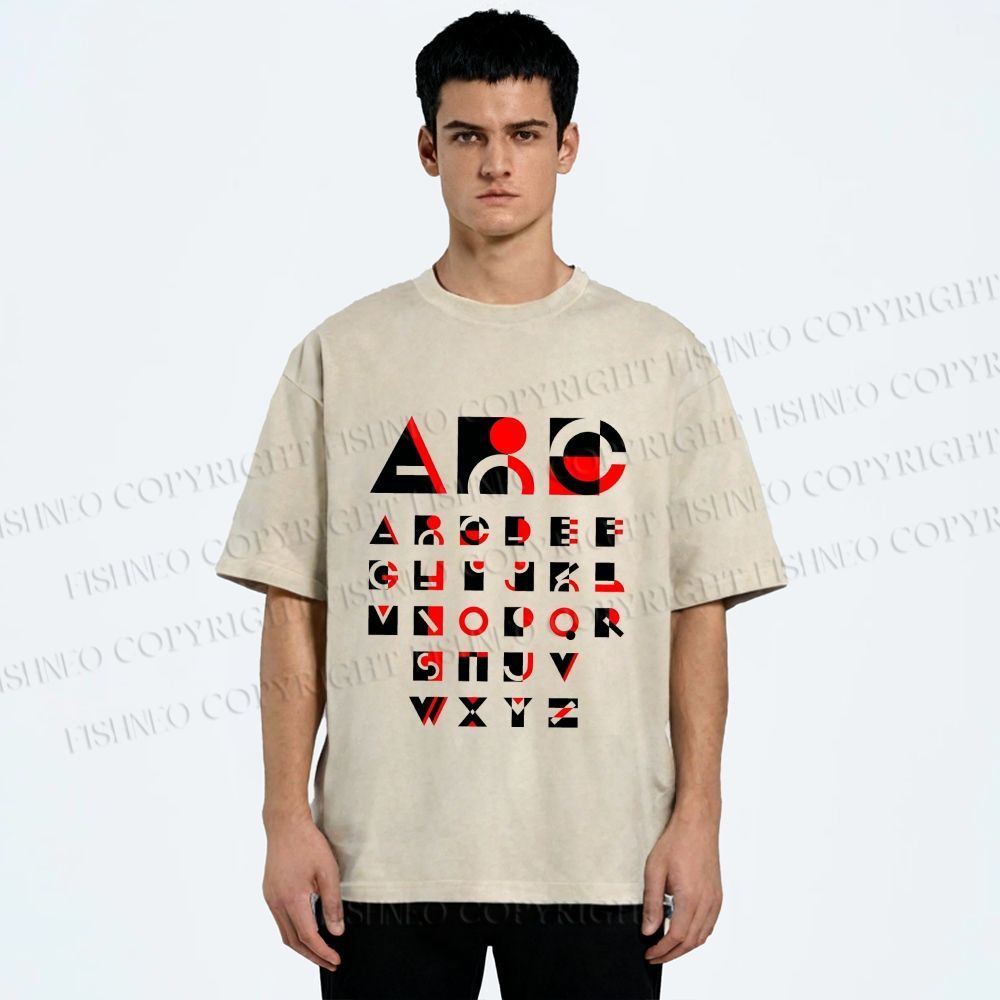 Unisex Bauhaus Abstract Alphabet Font Printed Washed Tee