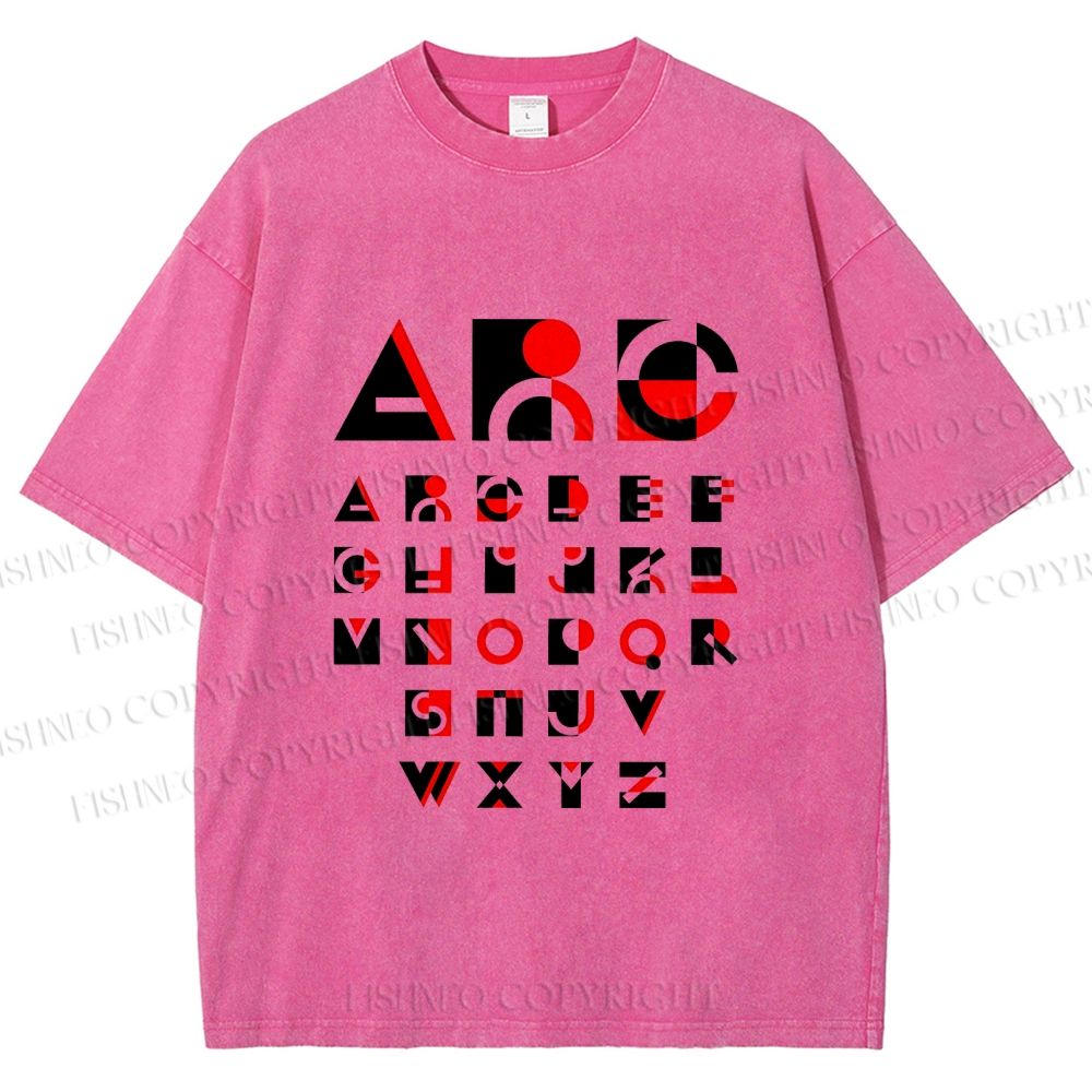 Unisex Bauhaus Abstract Alphabet Font Printed Washed Tee
