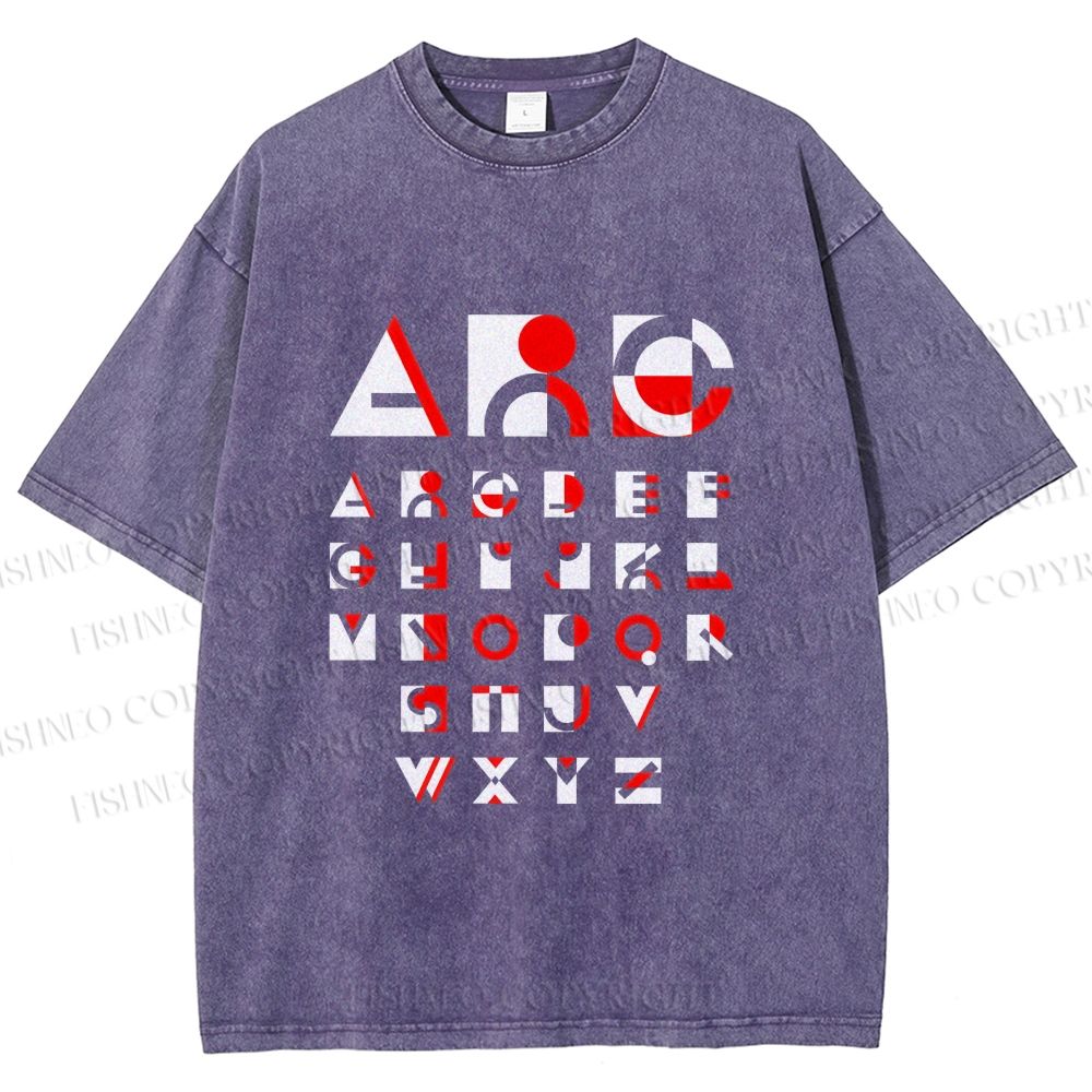 Unisex Bauhaus Abstract Alphabet Font Printed Washed Tee