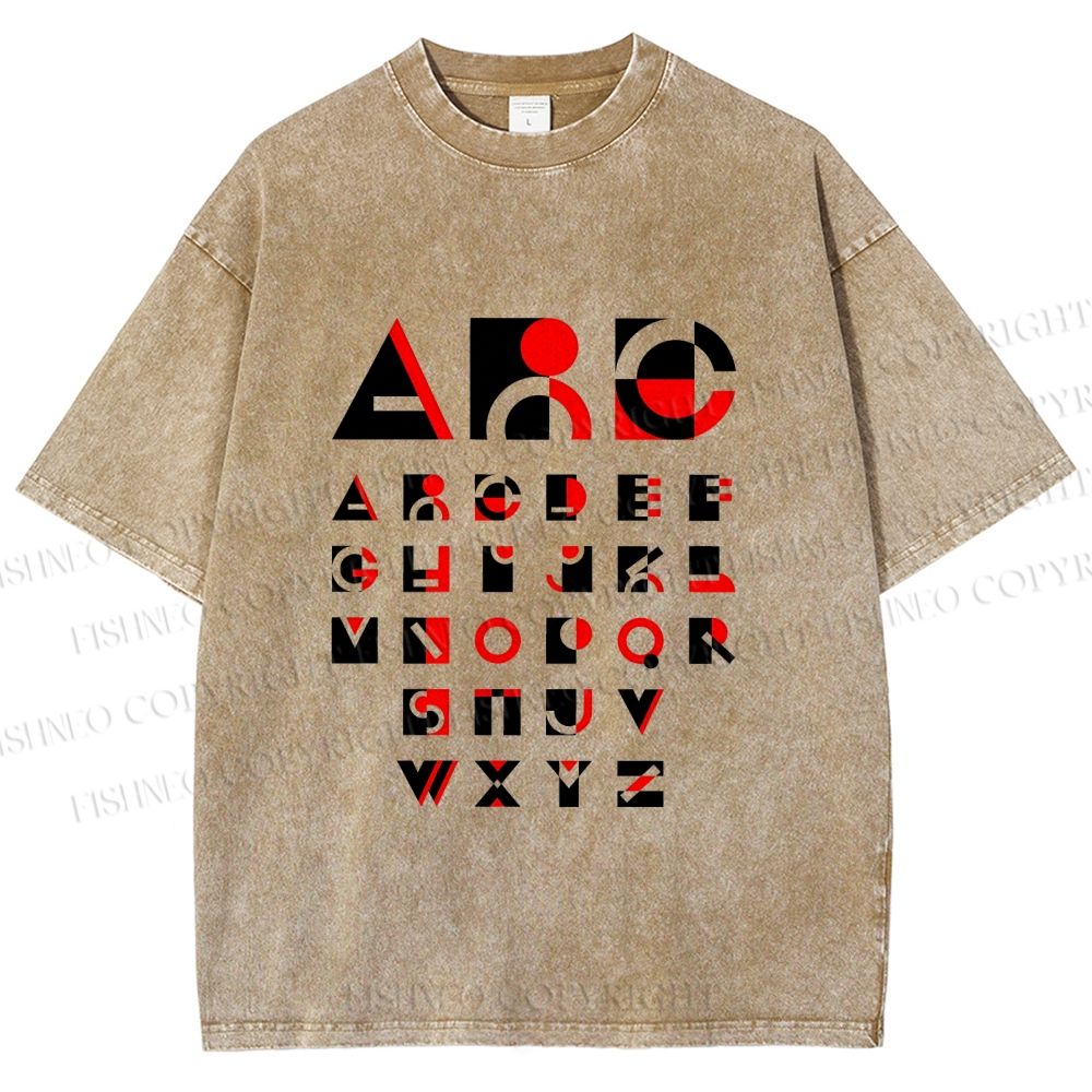 Unisex Bauhaus Abstract Alphabet Font Printed Washed Tee