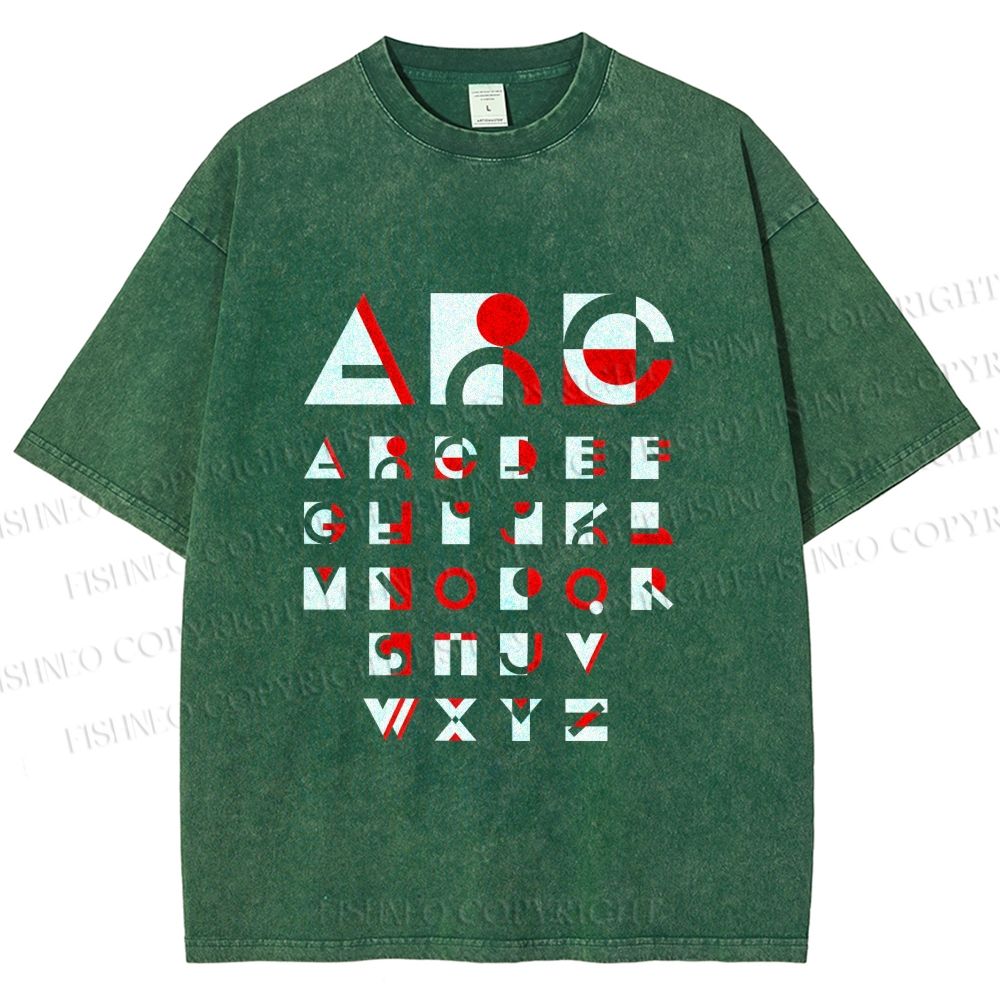 Unisex Bauhaus Abstract Alphabet Font Printed Washed Tee