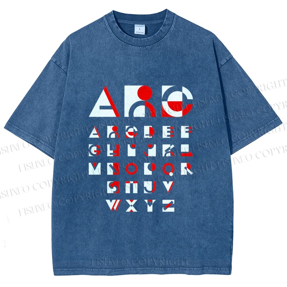 Unisex Bauhaus Abstract Alphabet Font Printed Washed Tee
