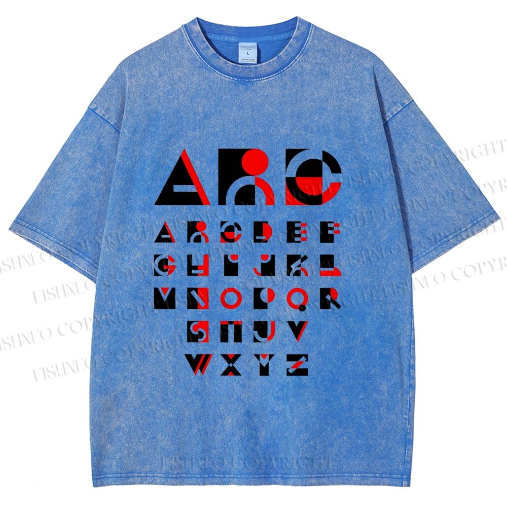Unisex Bauhaus Abstract Alphabet Font Printed Washed Tee
