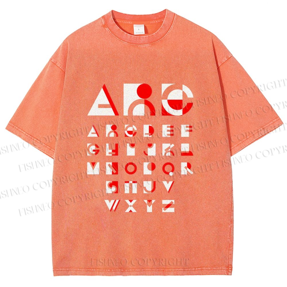 Unisex Bauhaus Abstract Alphabet Font Printed Washed Tee