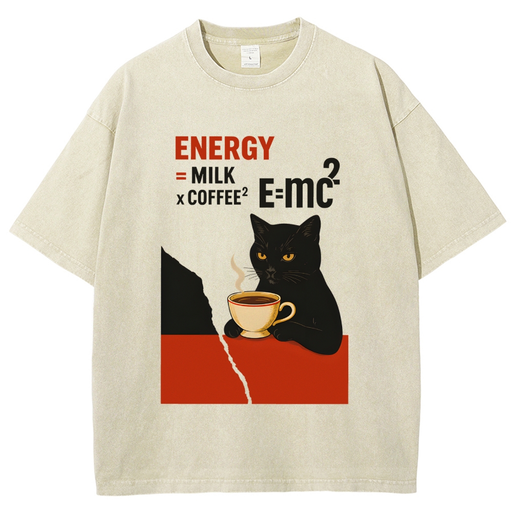 Unisex Cat Coffee Energy Formula Vintage Washed T-Shirt