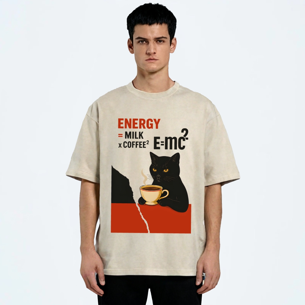 Unisex Cat Coffee Energy Formula Vintage Washed T-Shirt