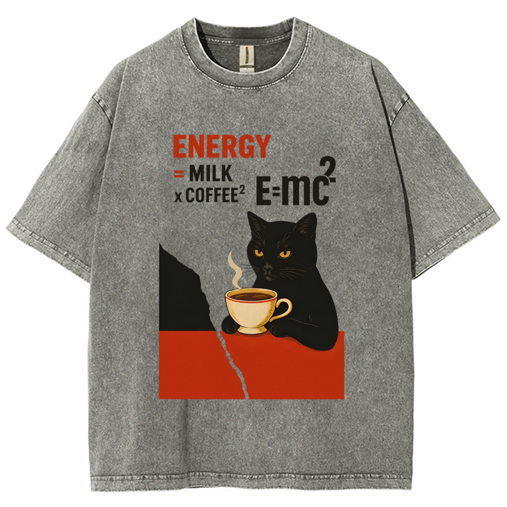 Unisex Cat Coffee Energy Formula Vintage Washed T-Shirt