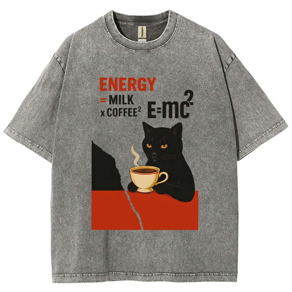 Unisex Cat Coffee Energy Formula Vintage Washed T-Shirt