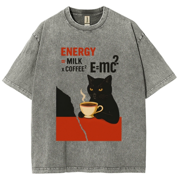 Unisex Cat Coffee Energy Formula Vintage Washed T-Shirt