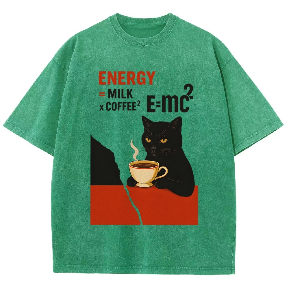 Unisex Cat Coffee Energy Formula Vintage Washed T-Shirt