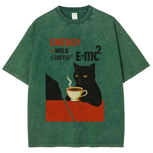 Unisex Cat Coffee Energy Formula Vintage Washed T-Shirt