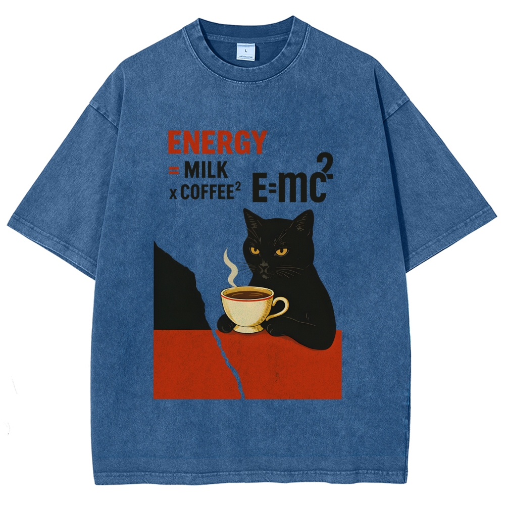 Unisex Cat Coffee Energy Formula Vintage Washed T-Shirt