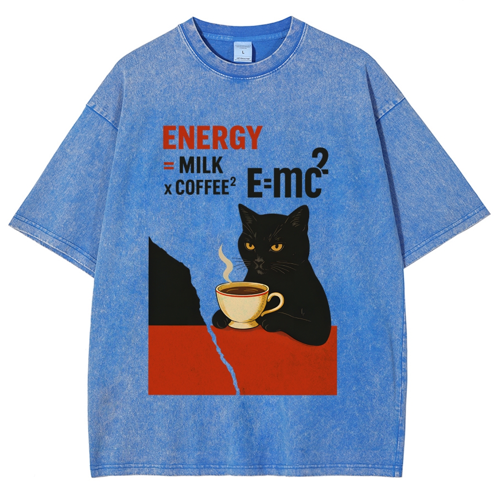 Unisex Cat Coffee Energy Formula Vintage Washed T-Shirt