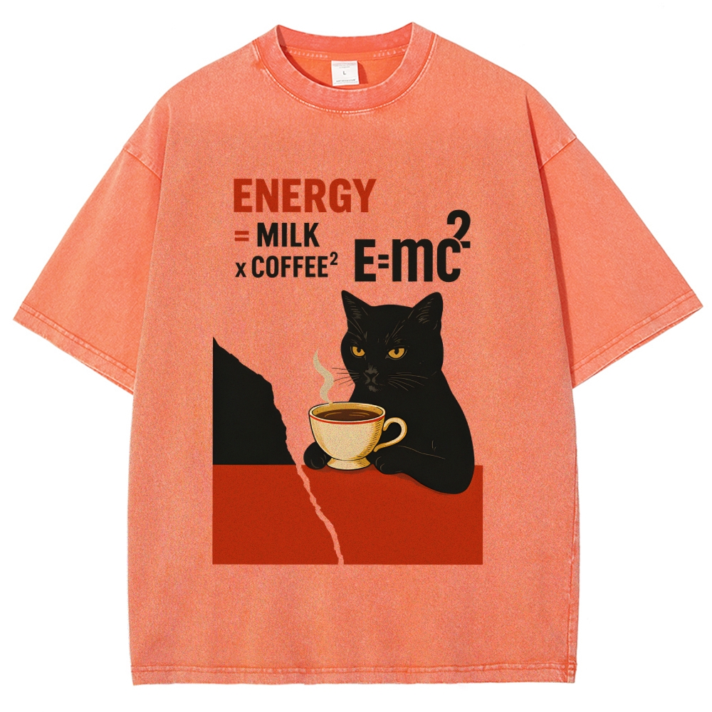 Unisex Cat Coffee Energy Formula Vintage Washed T-Shirt
