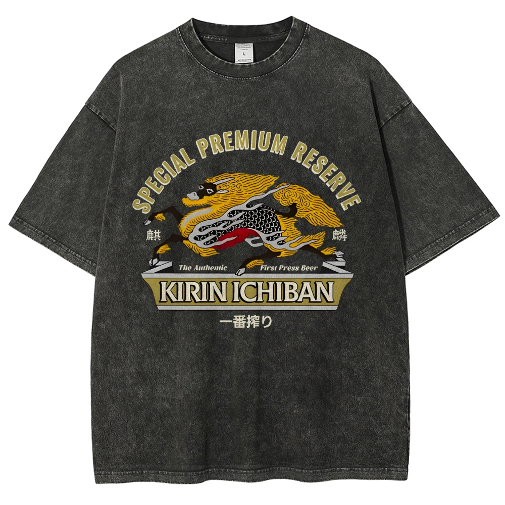 Kirin Beer Vintage Wash Japanese Design T-Shirt