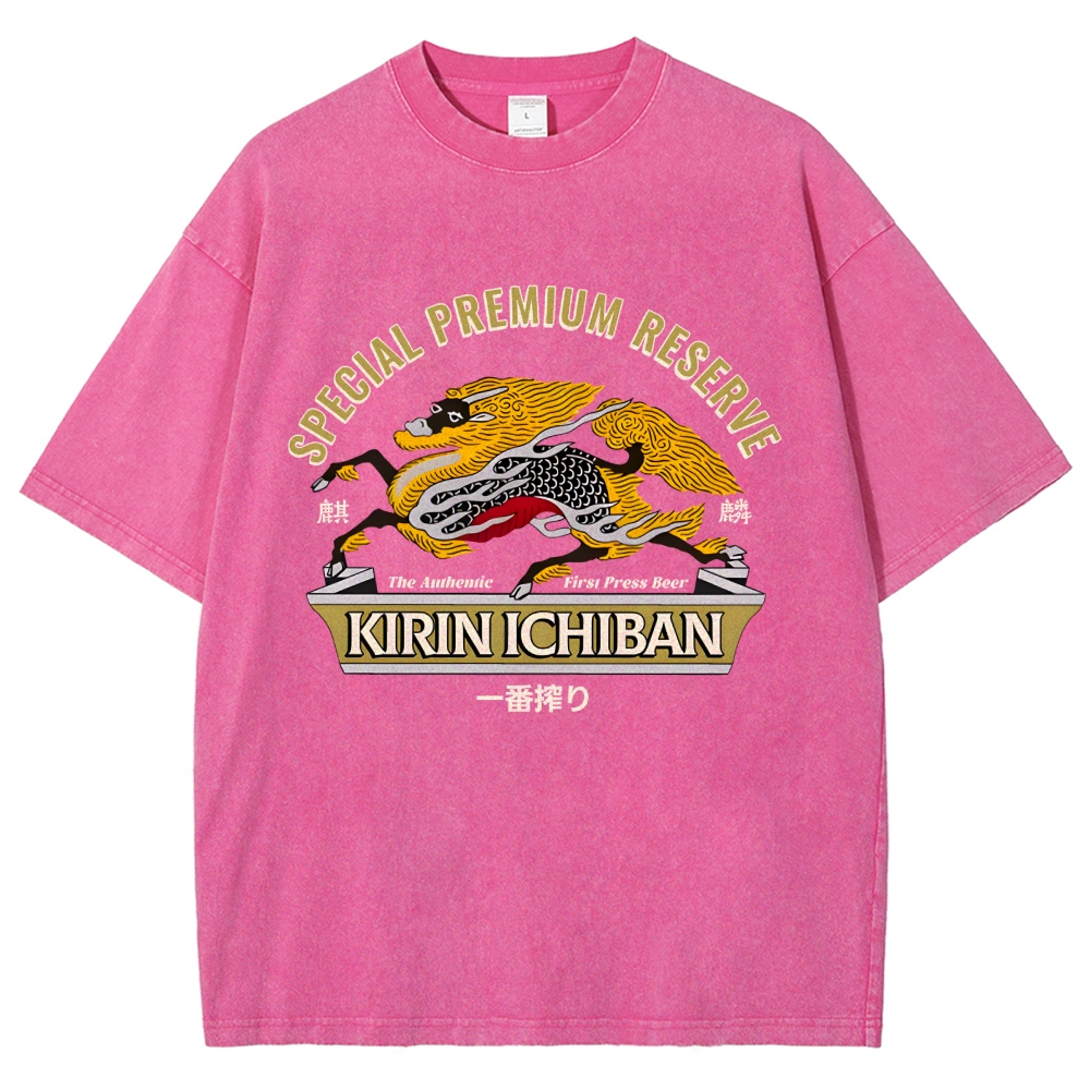 Kirin Beer Vintage Wash Japanese Design T-Shirt