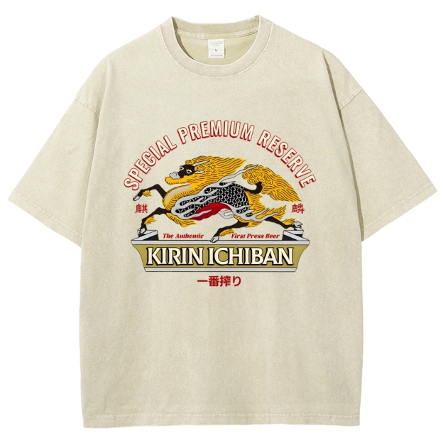 Kirin Beer Vintage Wash Japanese Design T-Shirt