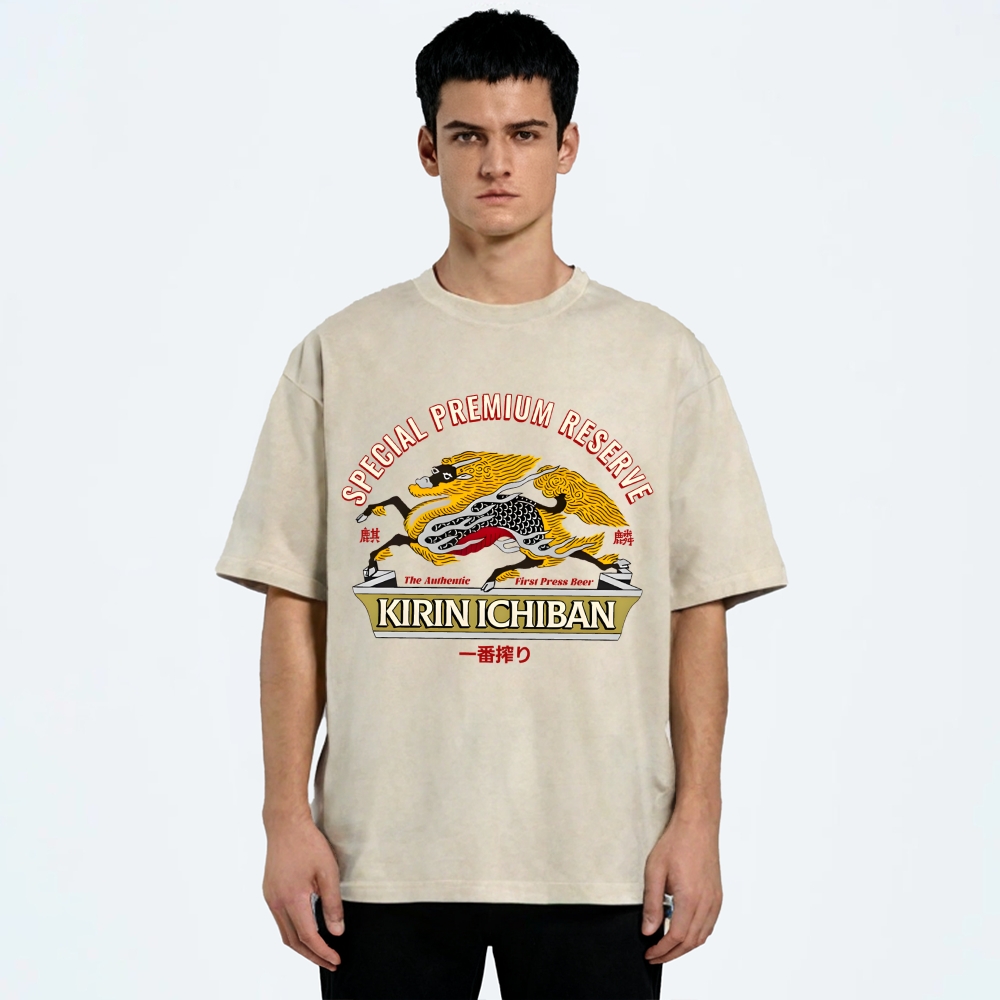 Kirin Beer Vintage Wash Japanese Design T-Shirt