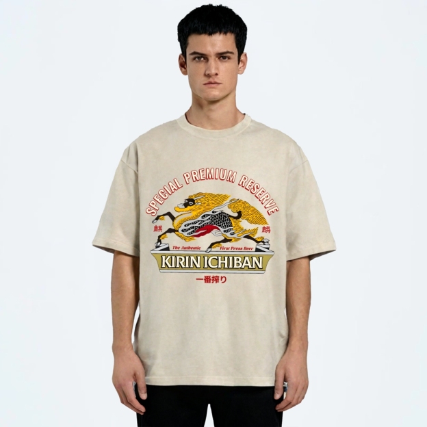 Kirin Beer Vintage Wash Japanese Design T-Shirt