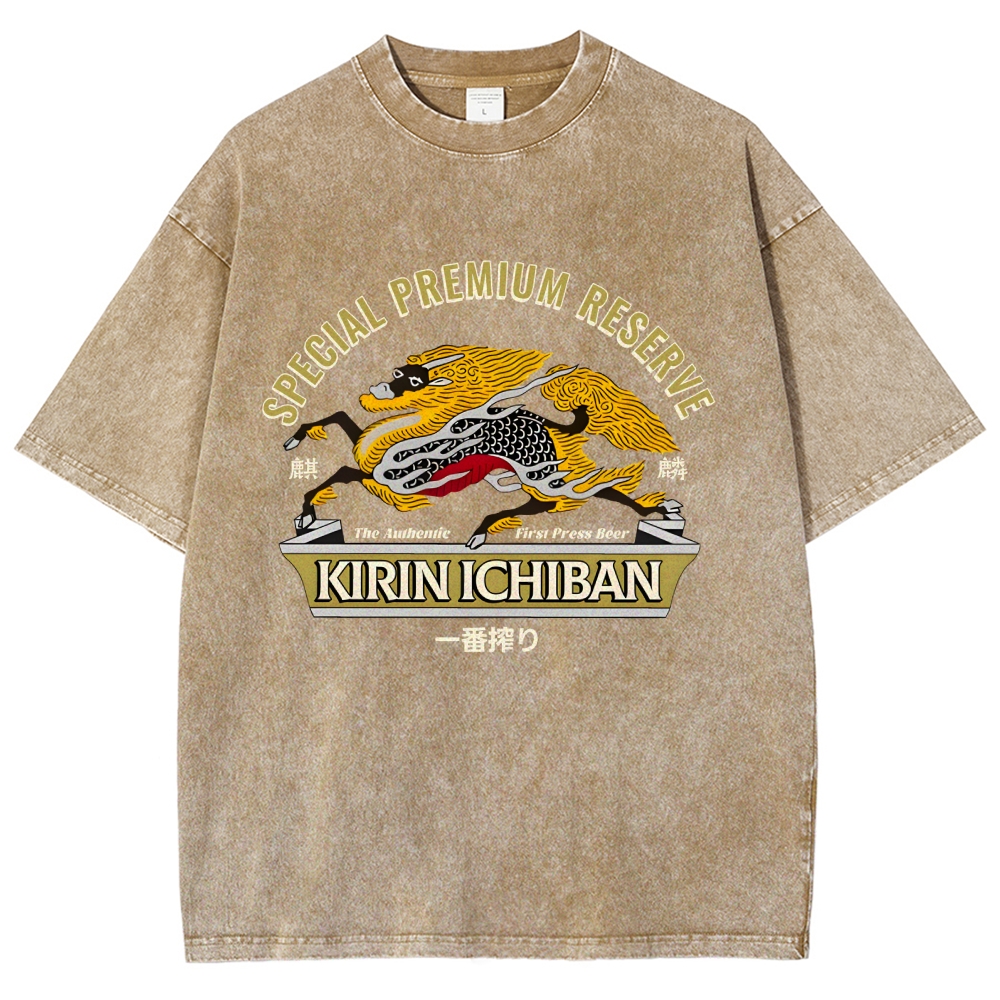 Kirin Beer Vintage Wash Japanese Design T-Shirt
