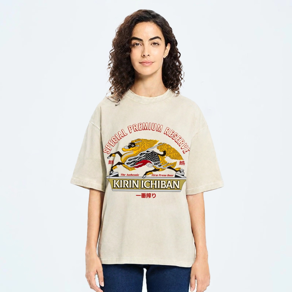 Kirin Beer Vintage Wash Japanese Design T-Shirt