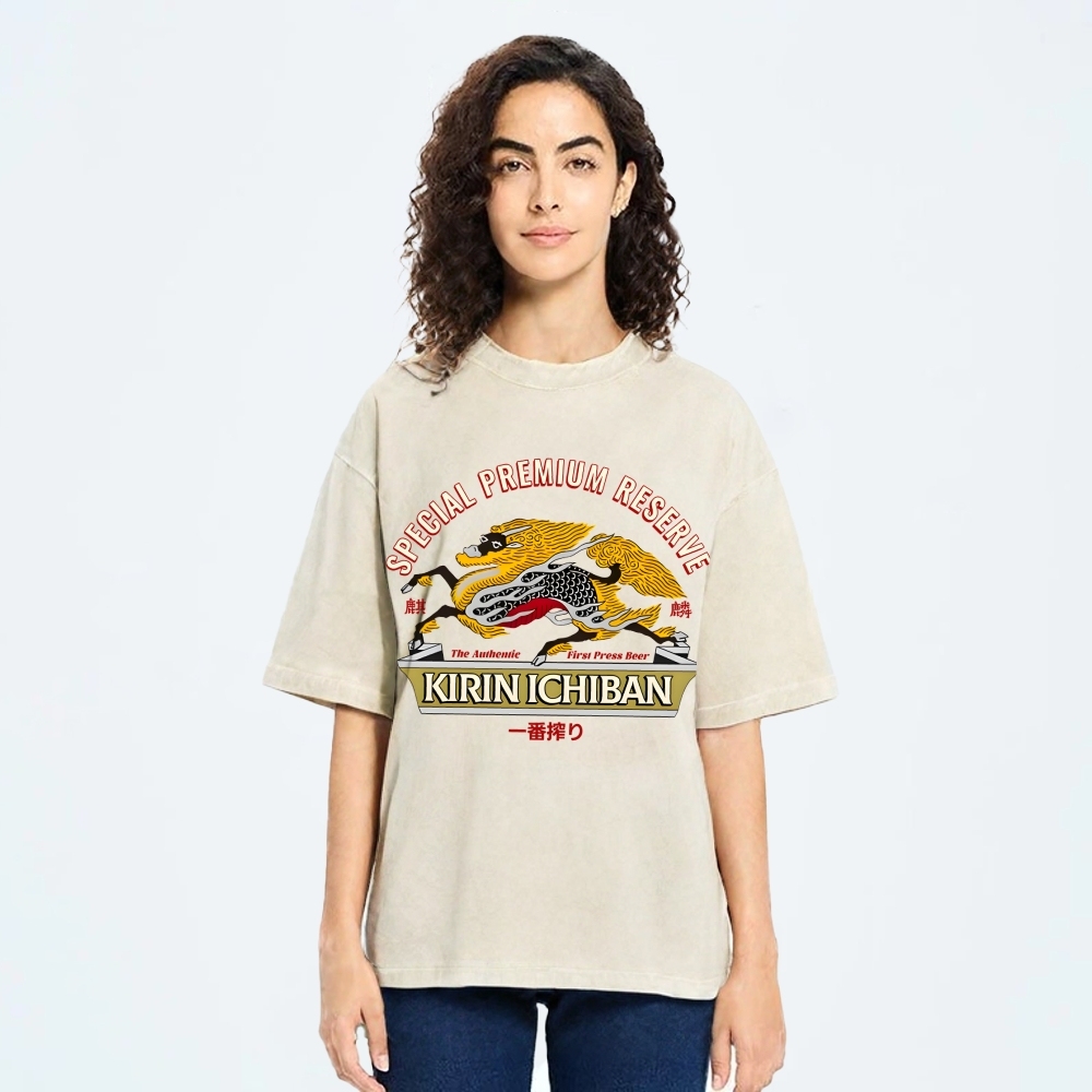 Kirin Beer Vintage Wash Japanese Design T-Shirt
