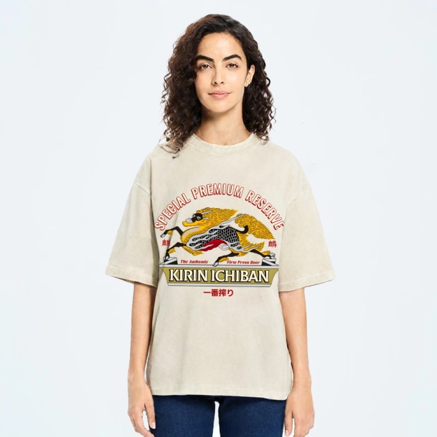 Kirin Beer Vintage Wash Japanese Design T-Shirt