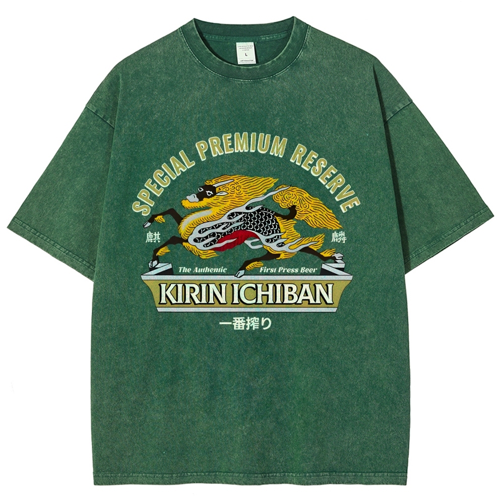 Kirin Beer Vintage Wash Japanese Design T-Shirt