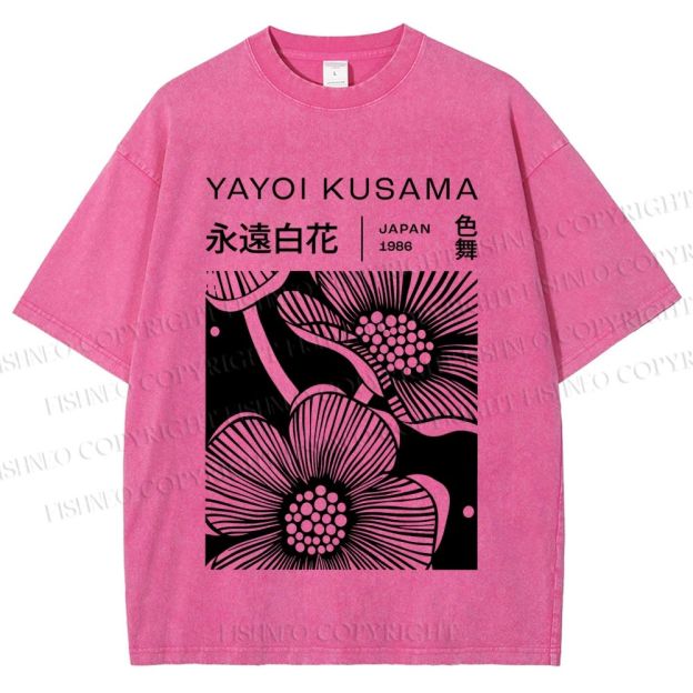 Unisex Yayoi Kusama Black Flower Printed Washed Tee