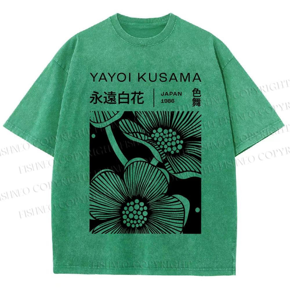 Unisex Yayoi Kusama Black Flower Printed Washed Tee