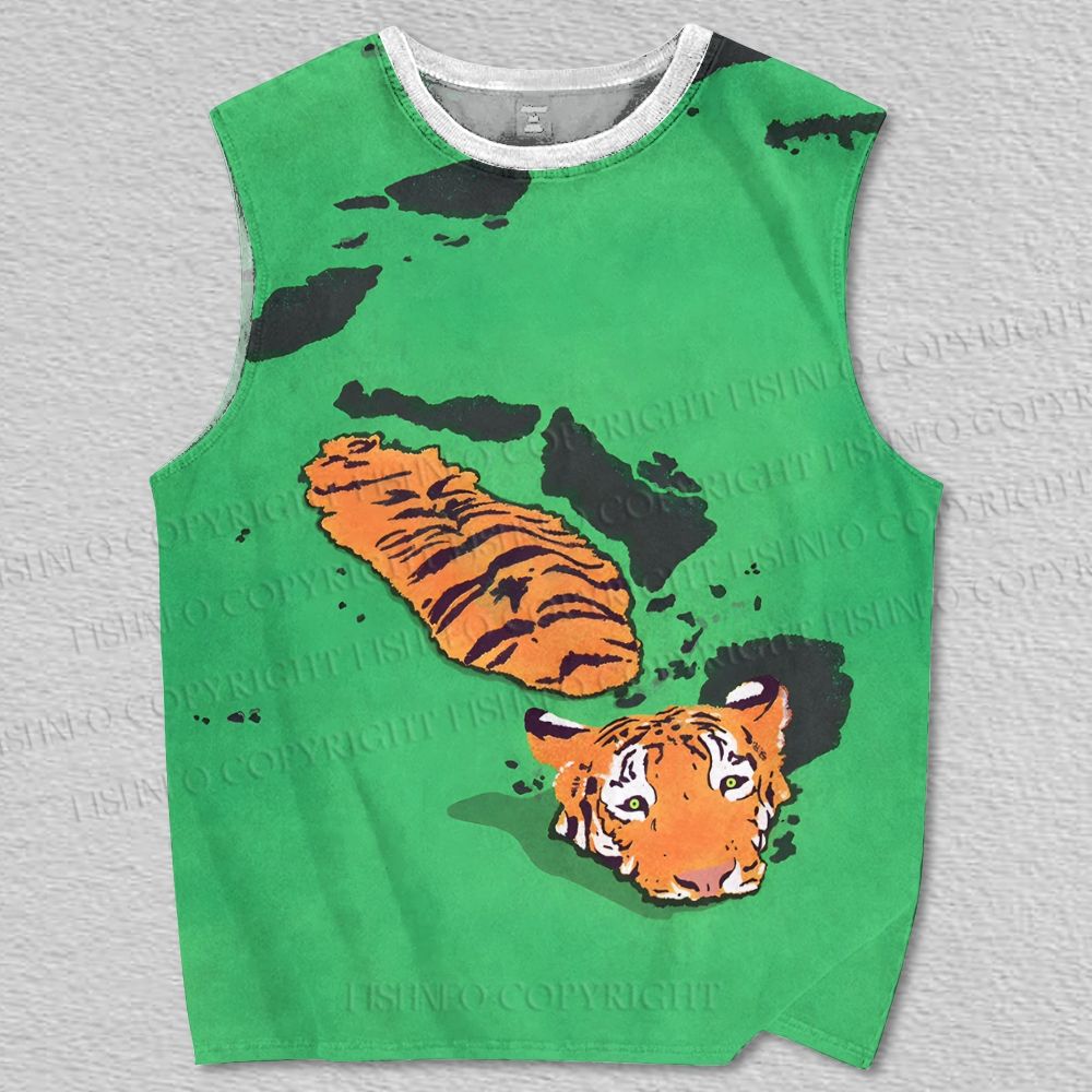 Unisex Swimming Tiger Printed Tank Top