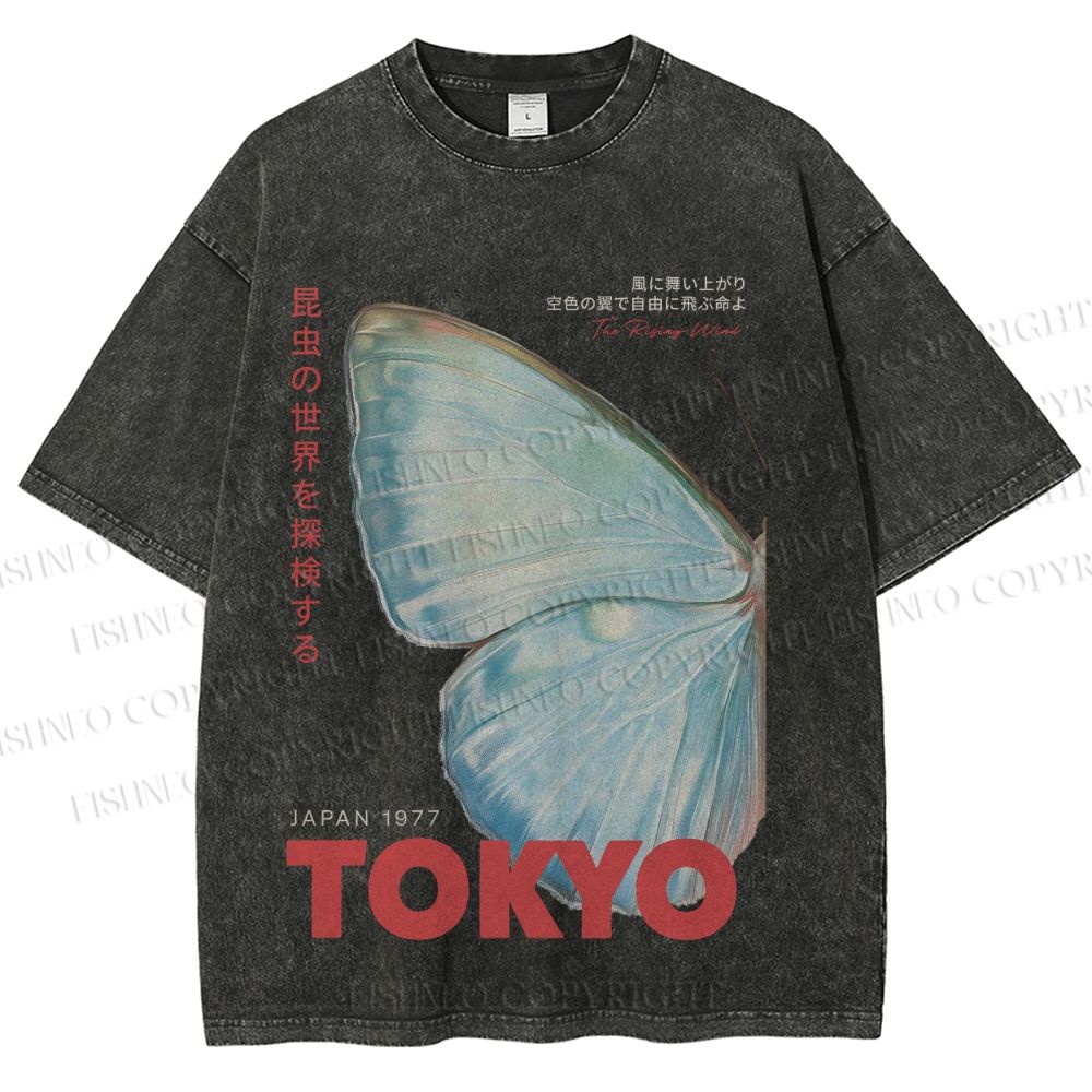 Unisex Butterfly Rising Tokyo Printed Washed Tee