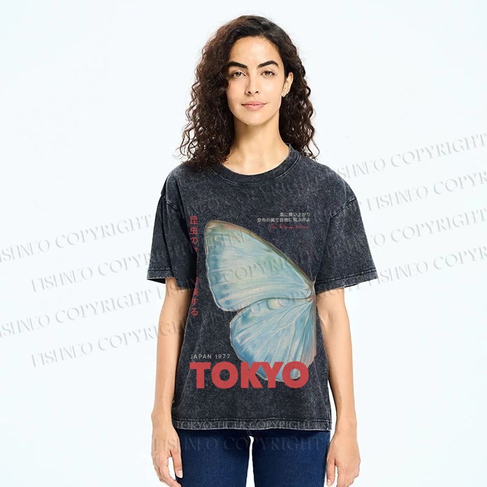 Unisex Butterfly Rising Tokyo Printed Washed Tee